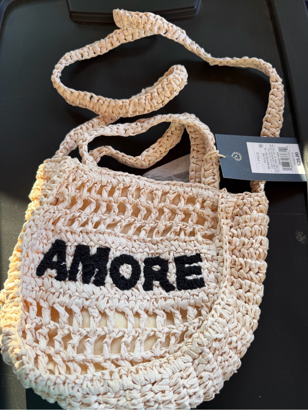 Universal Thread Beige and Navy straw AMORE Crossbody Bag